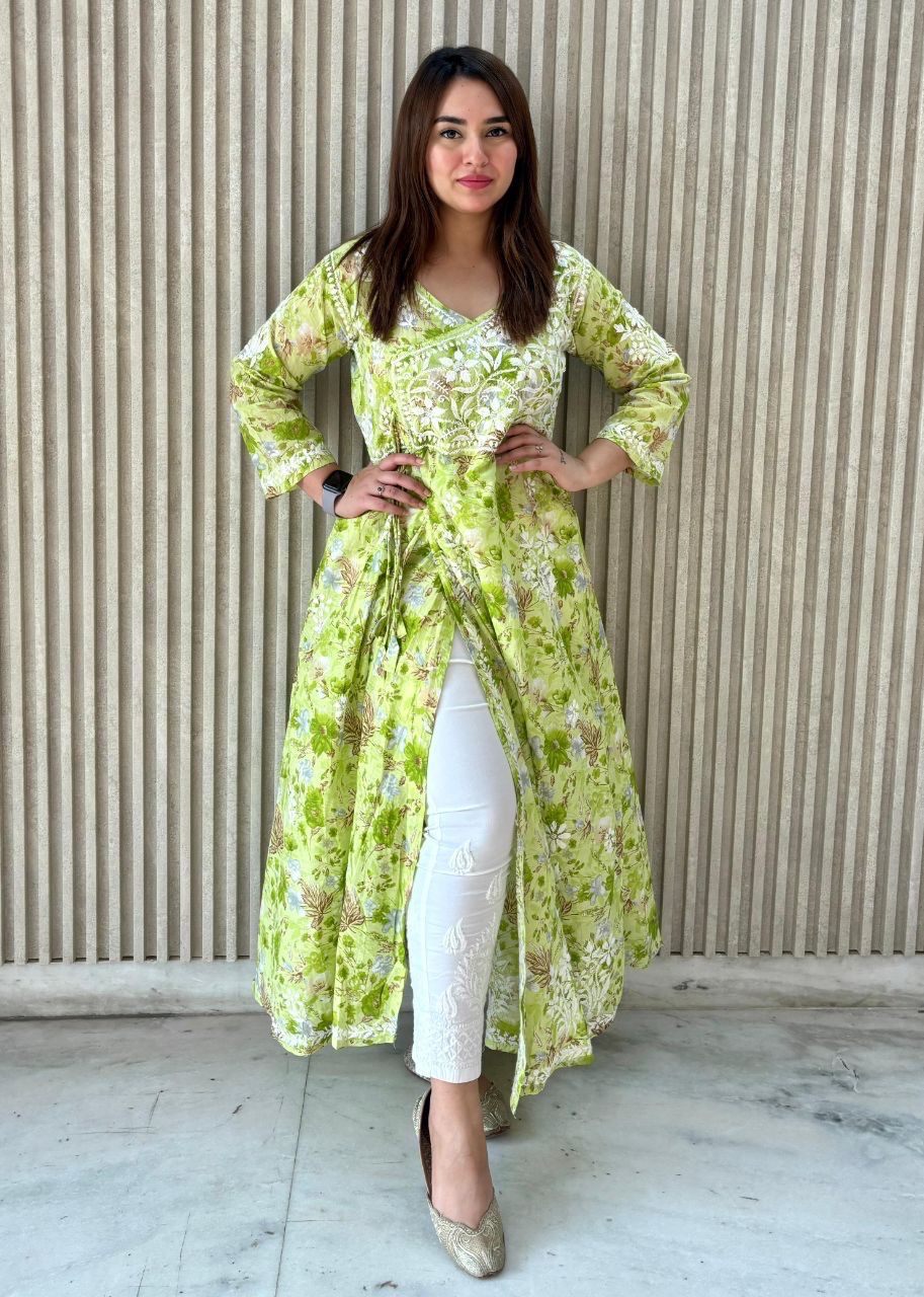 “AROOZ” Mul Mul Chikankari Angrakha