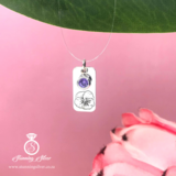 February Birth Flower Bar Pendant with Birthstone - Violet and Amethyst Colored Cubic