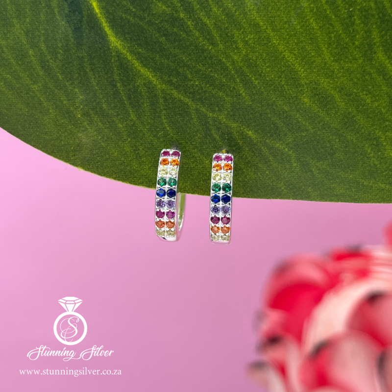 Double Row Multicoloured Cubic Huggies Earrings