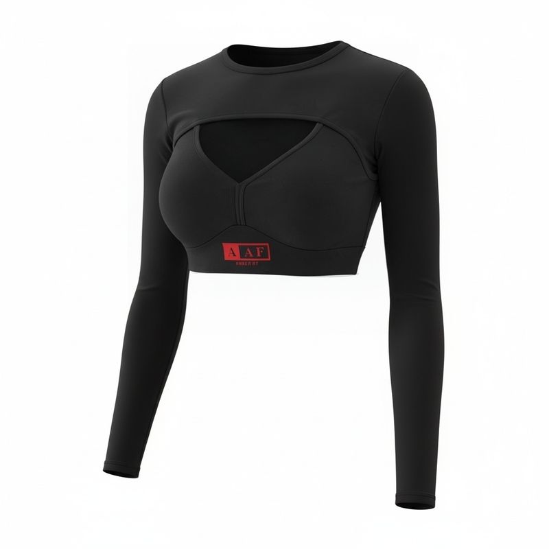 Sports Bra and Long Sleeve Black Combo