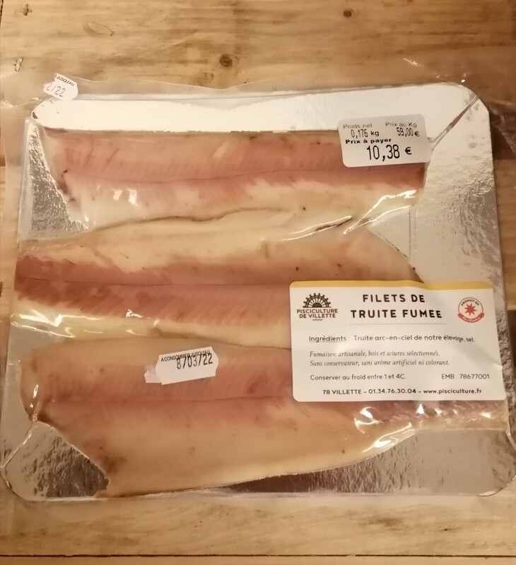 3 filets de truite fumée (68 euros par kilo : prix calculé lors de la collecte)
