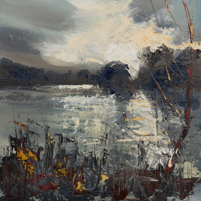 Brinscall Lake in Winter gloaming . Print . 00056 . 300mmx300mm
