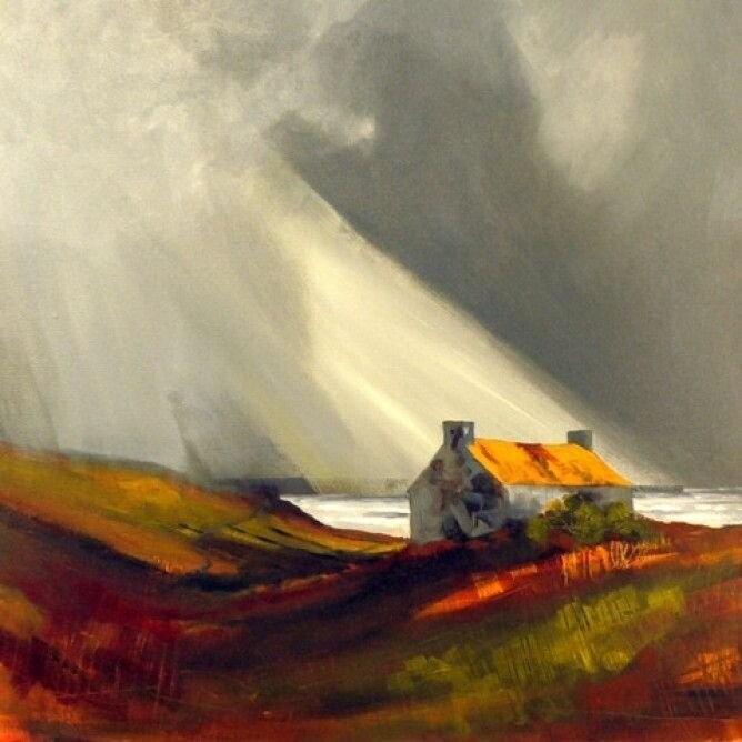 Croft with a rusted roof.Print . 00066 500x500mm