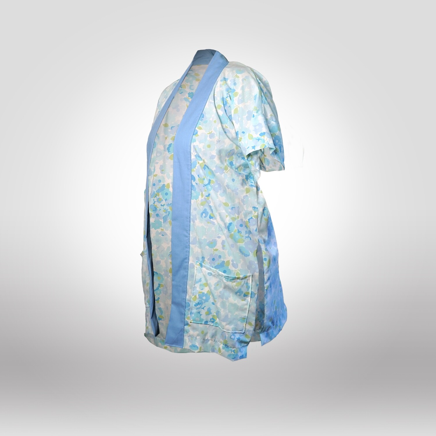 Street Blouse - M/L Full Length, Split Side - Watercolour Blue Floral & Dusty Blue