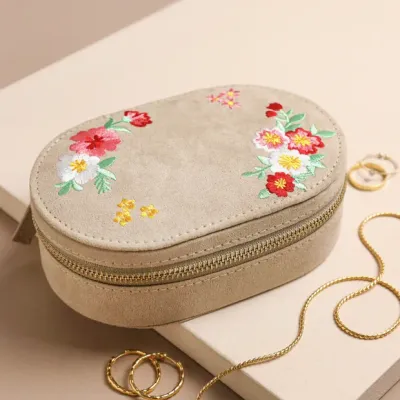 1565 Lisa Angel Embroidered Flowers Oval Velvet Jewellery Box