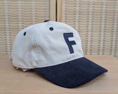 White Navy Corduroy "F" Cap