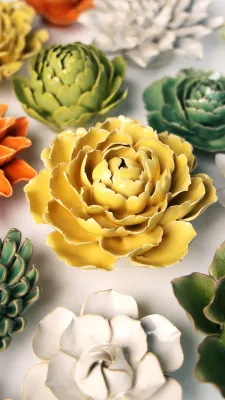 Buttercup Yellow Gay Paree Peony Ceramic Flower