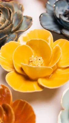 Burnt Yellow Poppy Ceramic Flower