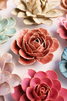 Champagne Pink English Rose Ceramic Flower
