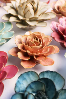 Peach Pink Begonia Ceramic Flower