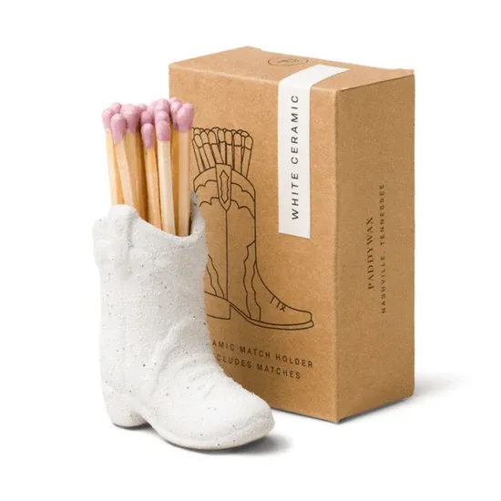 2207 Paddywax Cowboy Boot Match Holder White
