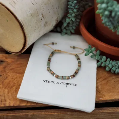 Rustic Sundown Pipestone Bead &amp; Stone Bracelet
