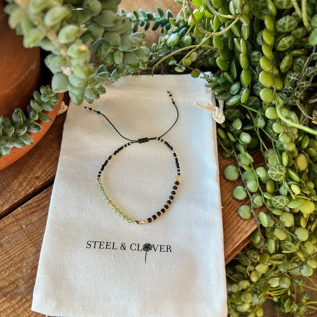 907 Steel &amp; Clover Berwyn Mini Bead Bracelet - Green