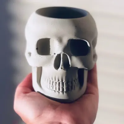 777 Wind + Willow Co.  Concrete Skull Planter - Natural Concrete