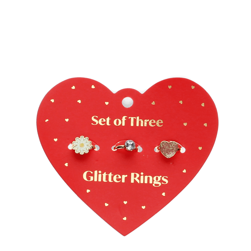 491 Rex London Glitter Rings - Heart &amp; Flower
