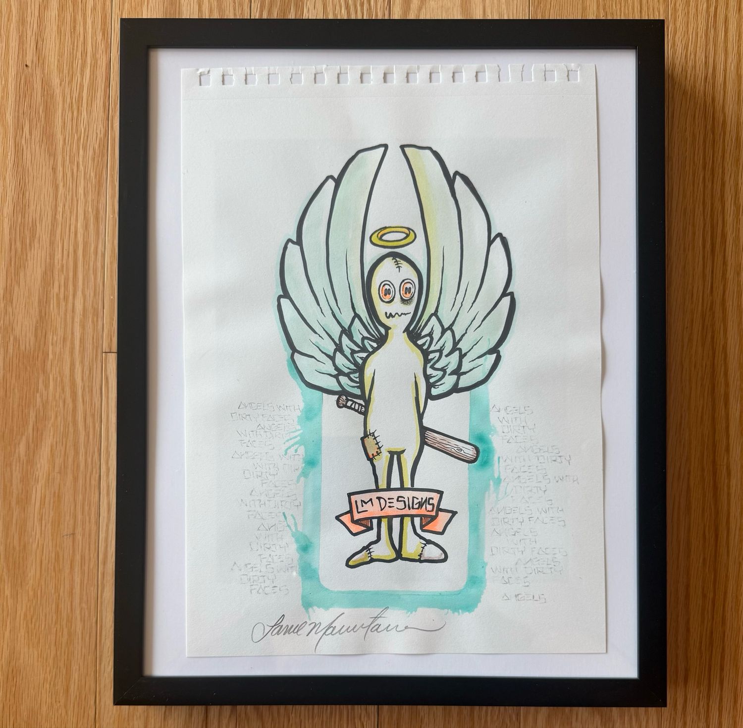 Watercolor Angel With Dirty Faces Bat
