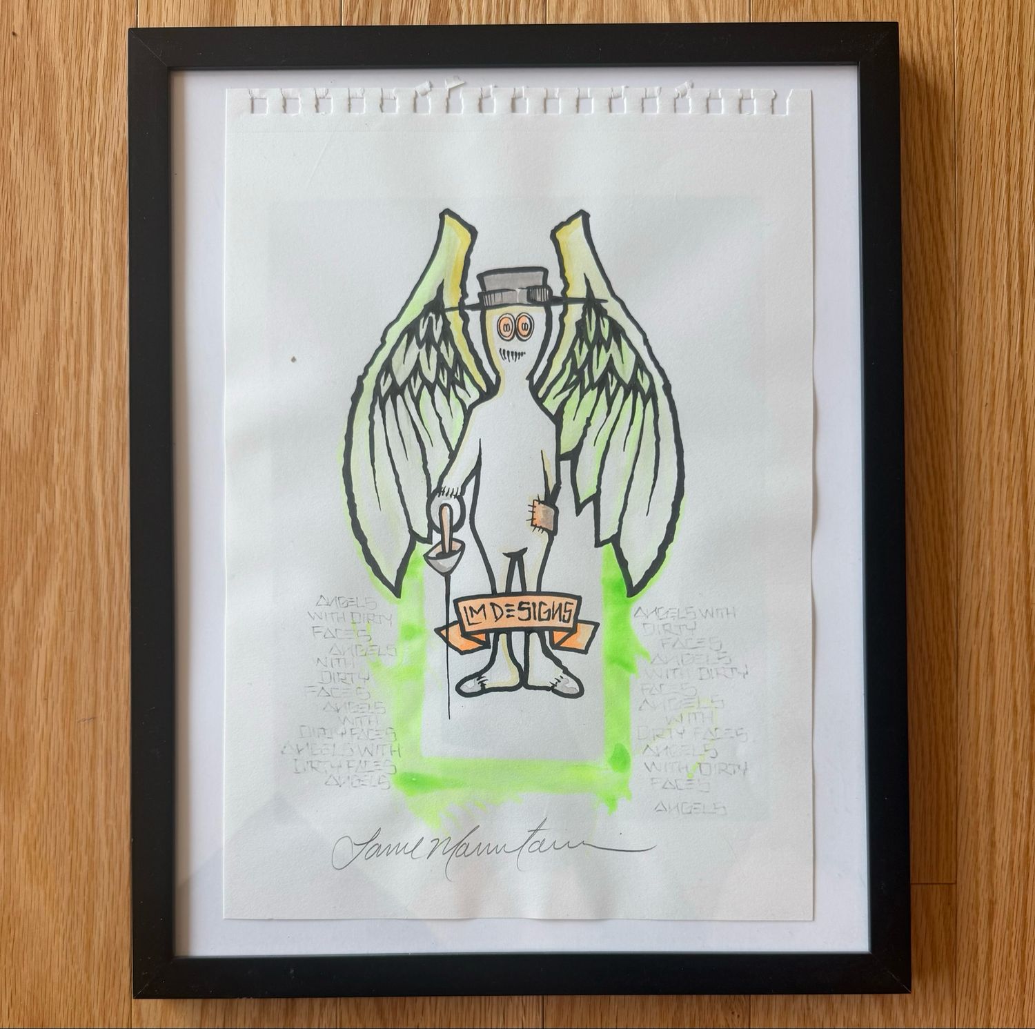 Watercolor Angel With Dirty Faces Sword