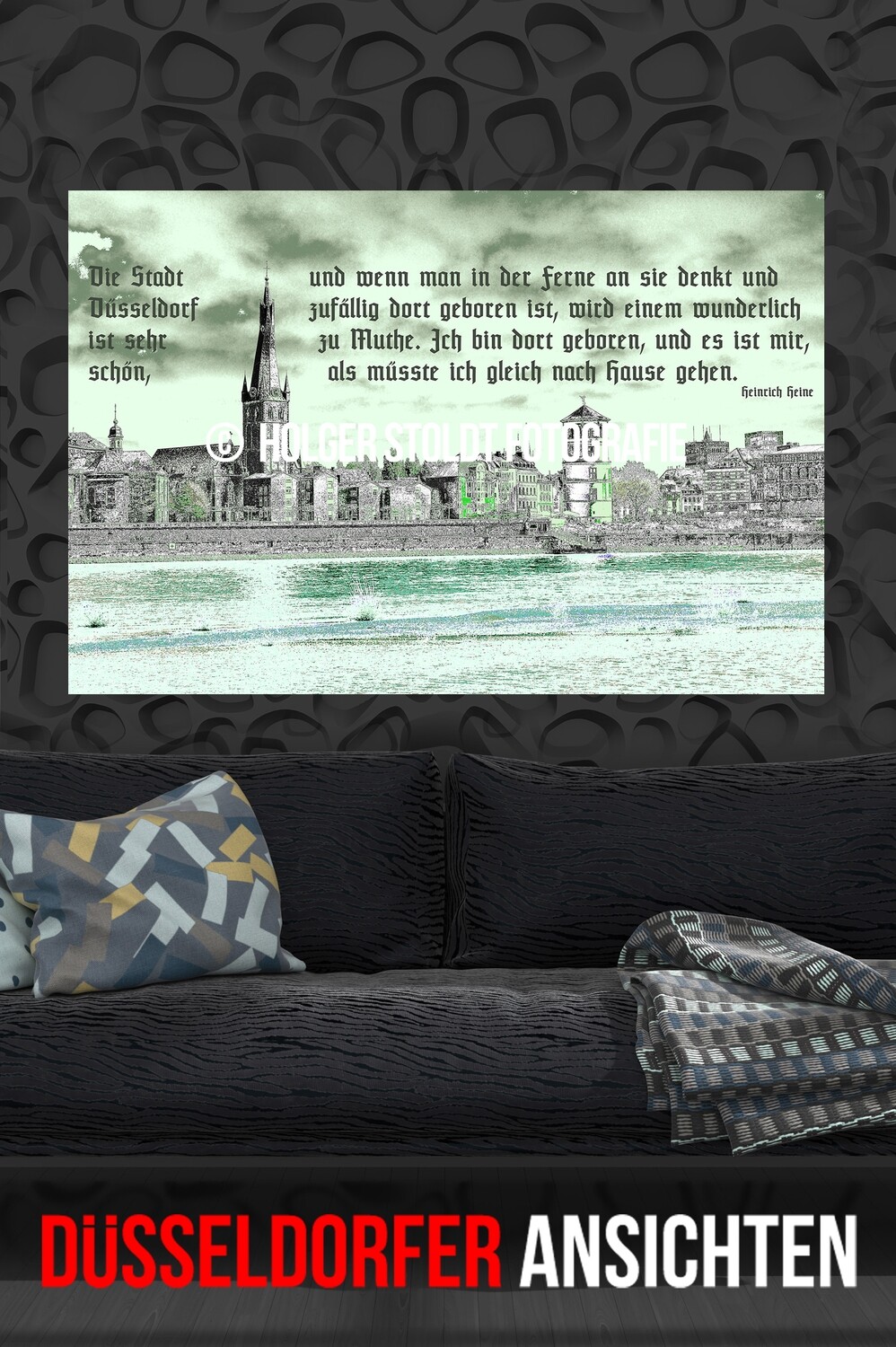 ALTSTADT ANSICHT GRÜN MIT HEINESPRUCH 3:2