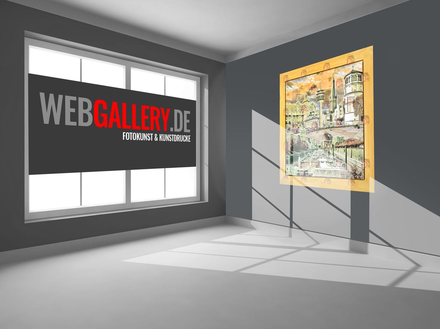 Composing Düsseldorf mit Yachthafen, gerahmt