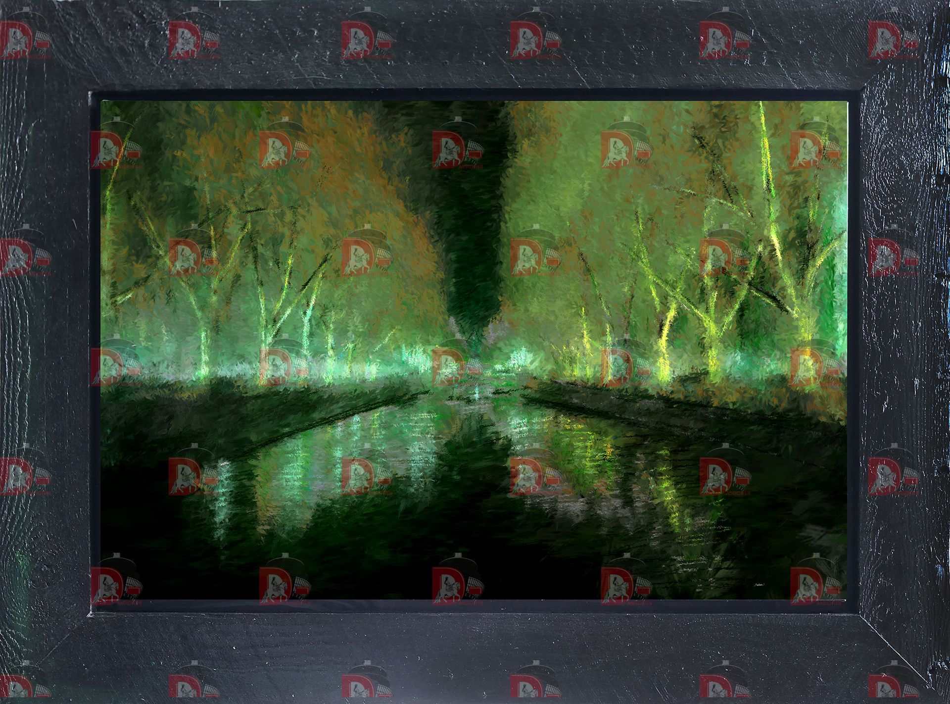 Königsallee in Grün, gemalt & gerahmt