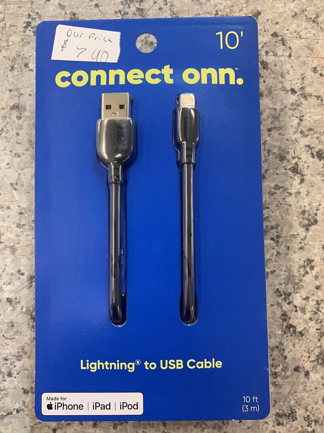 Connect ONN 10' Lightning to USB cable