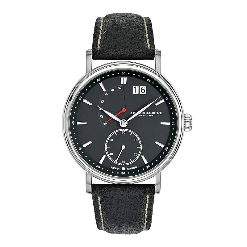 Abeler & Söhne AS2683 Herrenuhr Edelstahl Leder schwarz 43MM