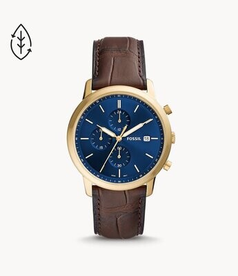 Fossil Herren Uhr Chronograph Minimalist Krokoprägung Eco-Leder braun