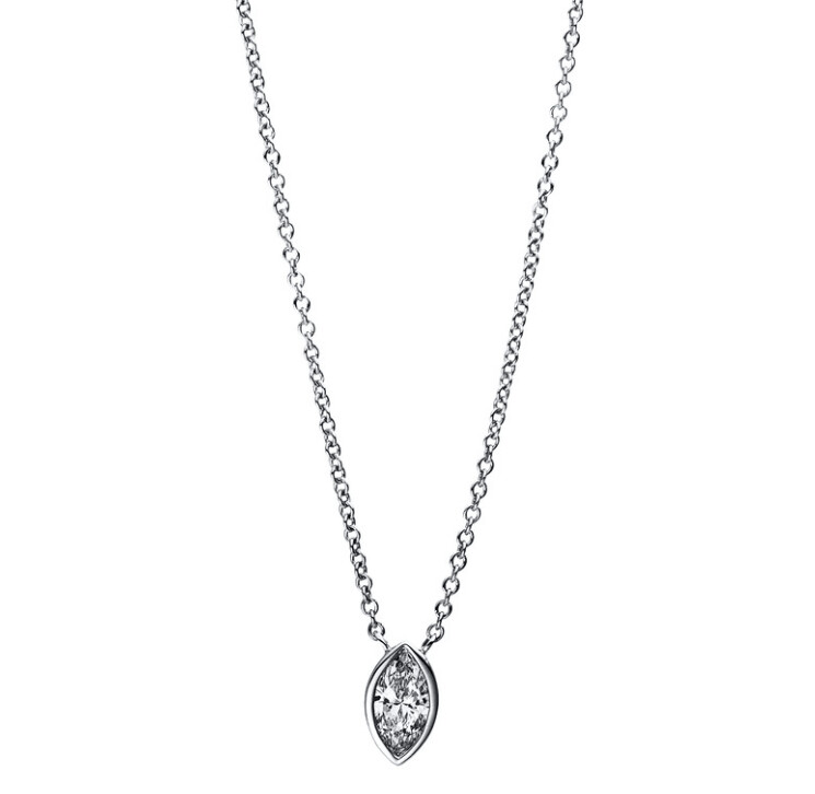 Collier Zarge 18 kt WG, 1 Navette 0,25 ct, TW-si, H:7,2 mm, B:4,3 mm