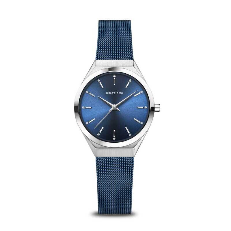 Bering Damenuhr Ultra Slim | silber poliert/gebürstet | blau