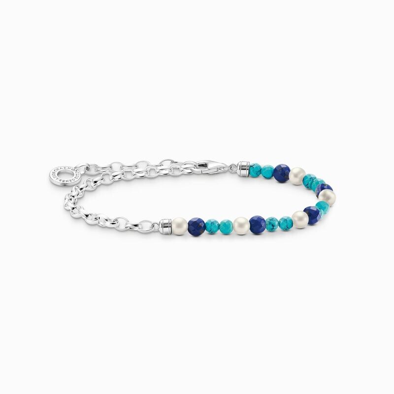 Thomas Sabo Charm-Armband mit blauen Beads, weißen Perlen und Kettengliedern Silber Thomas Sabo Charm-Armband mit blauen Beads, weißen Perlen und Kettengliedern Silber