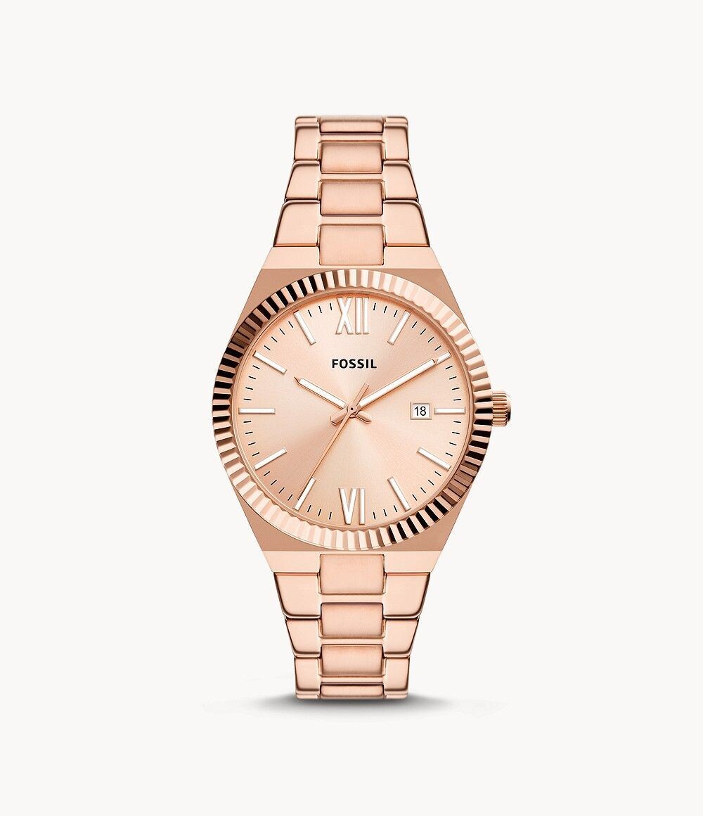 Fossil Uhr Scarlette 3-Zeiger-Werk Datum Edelstahl roségoldfarben