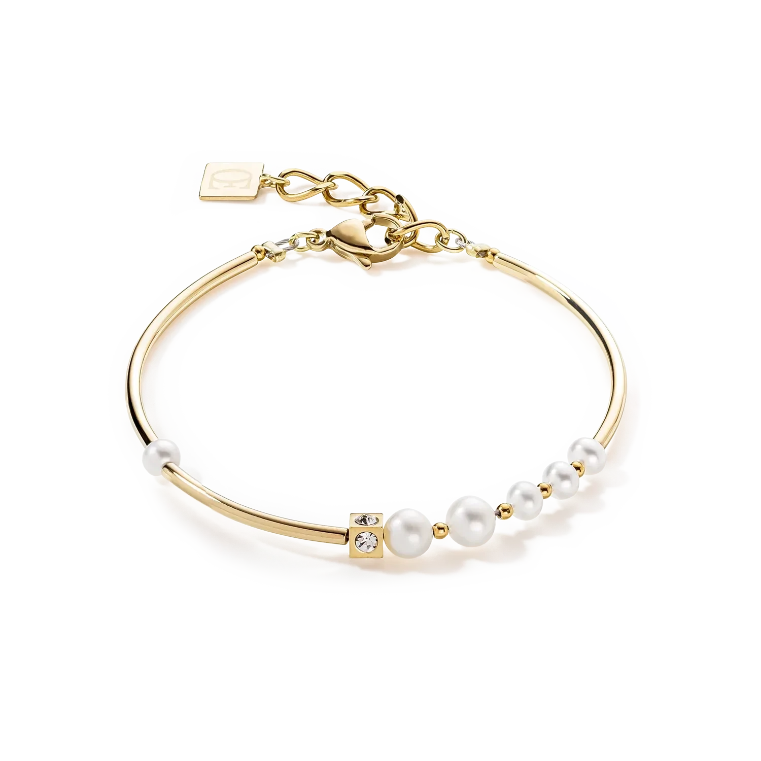 Coeur De Lion Armband Asymmetrie Süßwasserperlen & Edelstahl weiß-gold