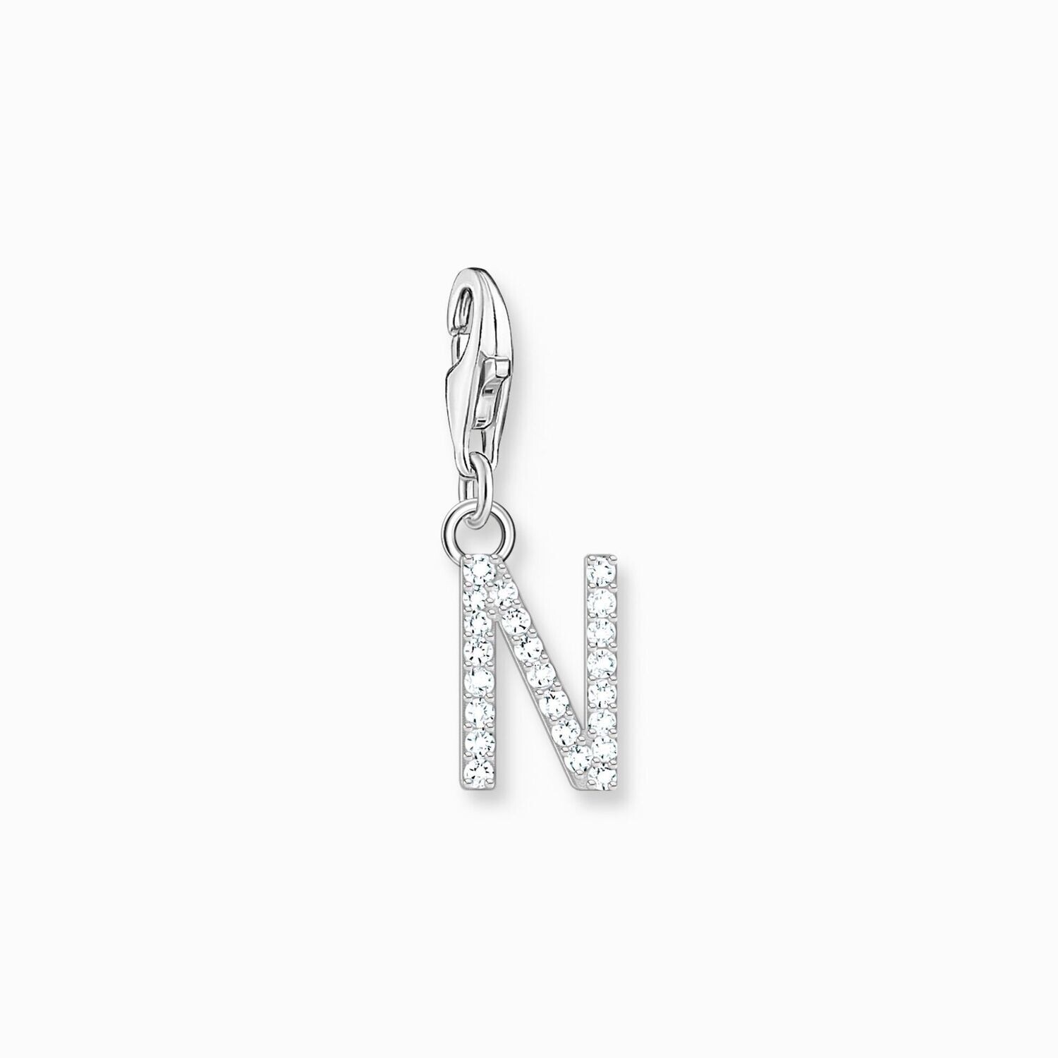 Thomas Sabo Charm-Anhänger Buchstabe N mit weißen Steinen Silber