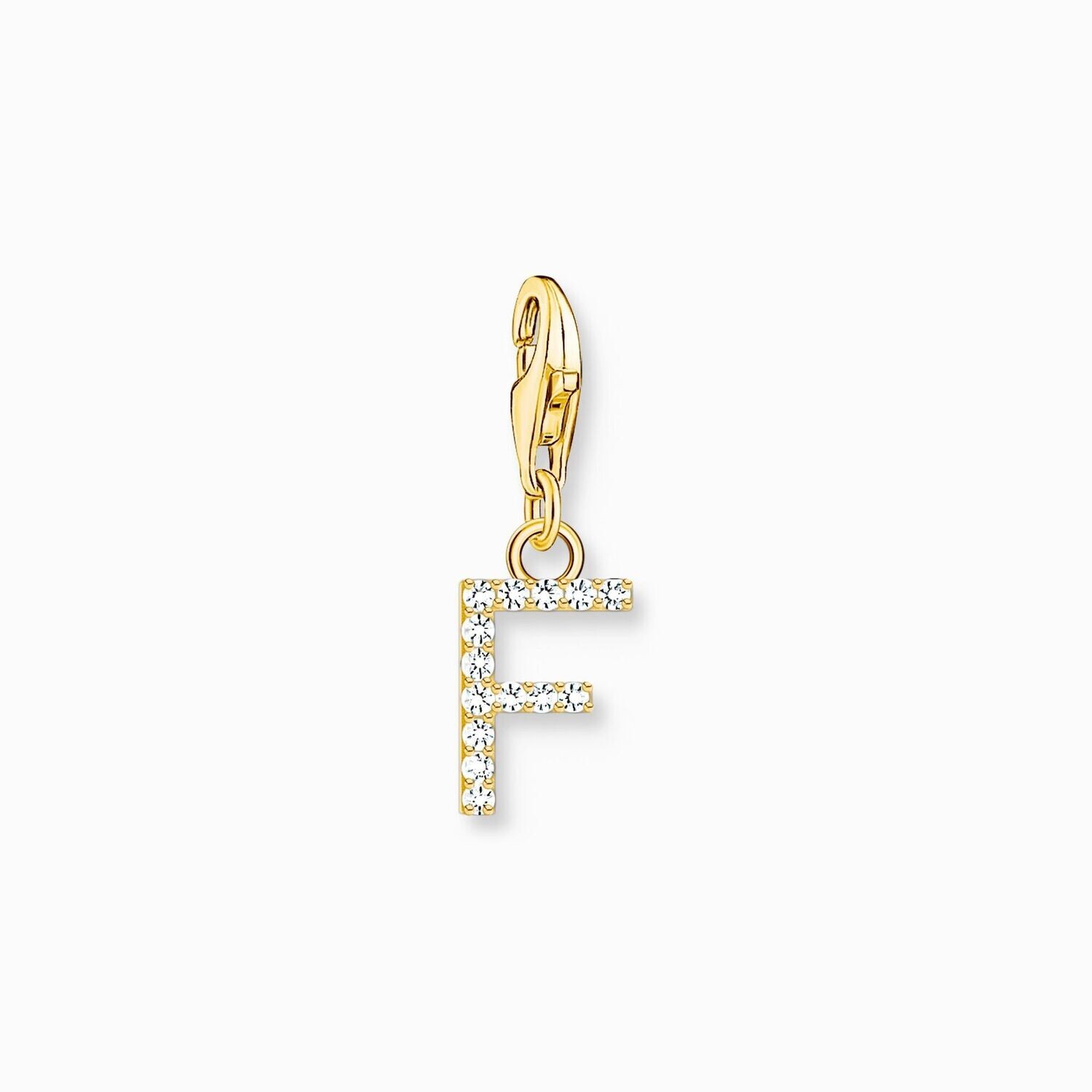 Thomas Sabo Charm-Anhänger Buchstabe F mit weißen Steinen vergoldet