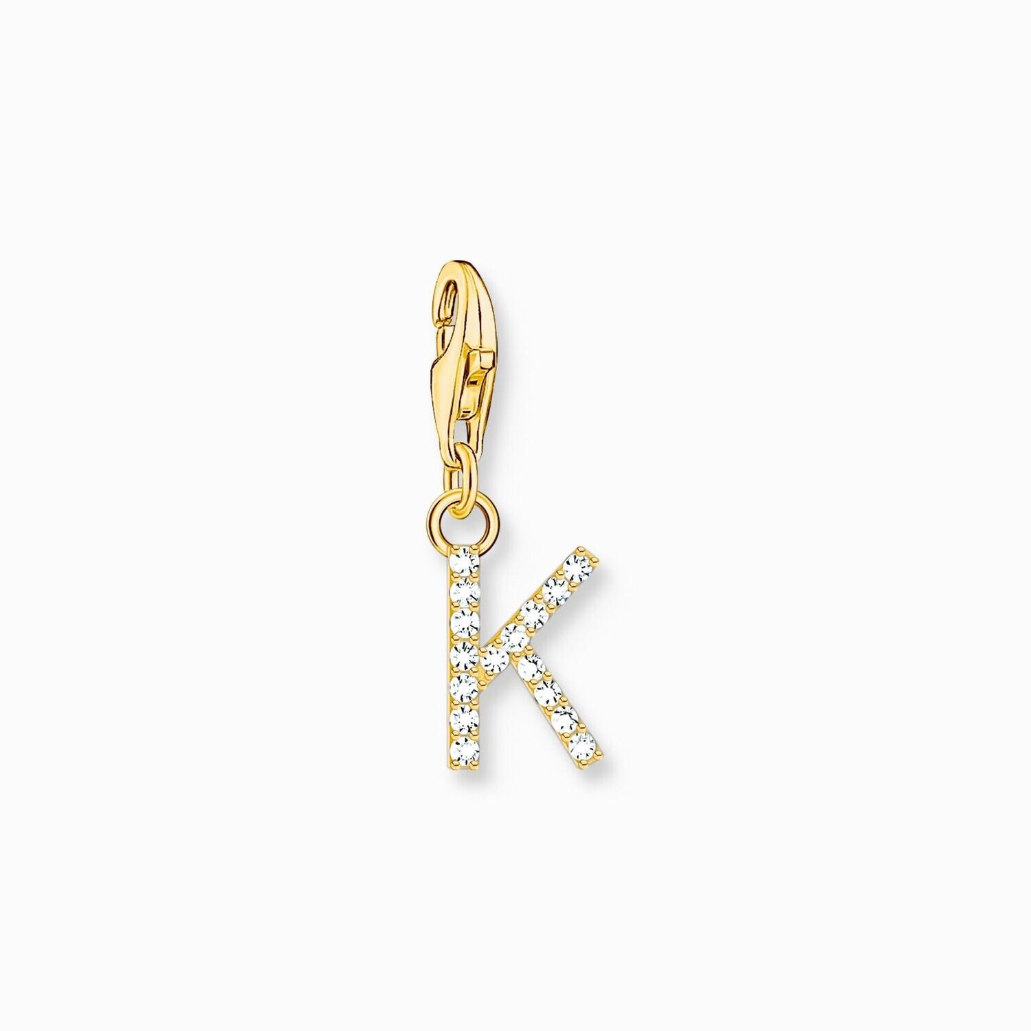 Thomas Sabo Charm-Anhänger Buchstabe K mit weißen Steinen vergoldet