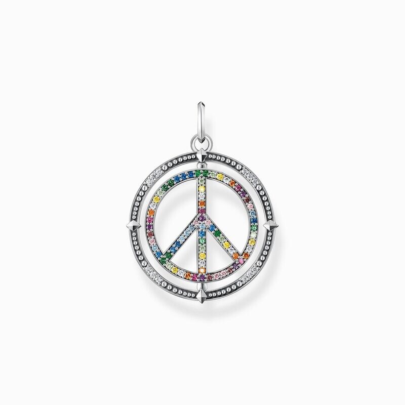 Anhänger Peace-Zeichen mit bunten Steinen Silber geschwärzt Anhänger Peace-Zeichen mit bunten Steinen Silber geschwärzt