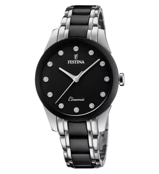 Festina Damenuhr KERAMIK F20499/3 Edelstahl Armband Schwarz