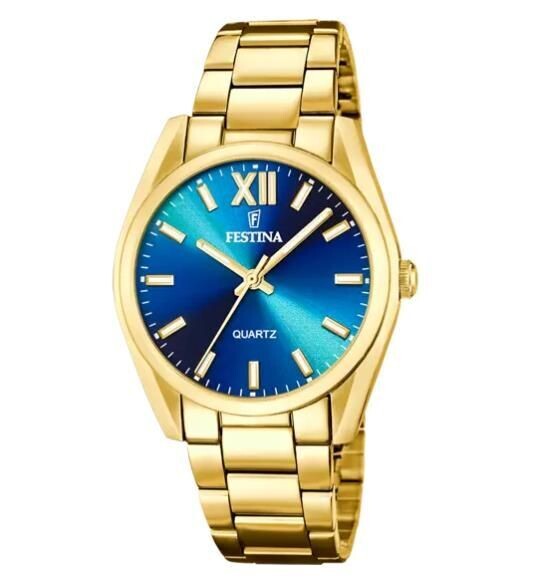 Festina Damenuhr BOYFRIEND F20640/8 Edelstahl Armband Gold Blau