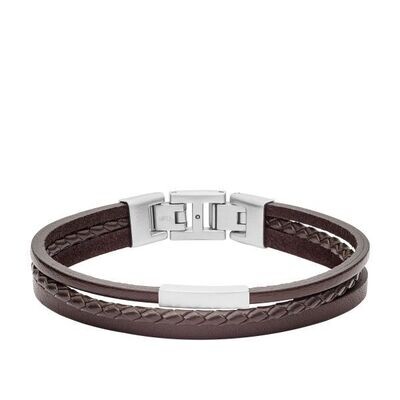 Fossil Herren Armband - Multi-Strand Steel and Black Leather Bracelet