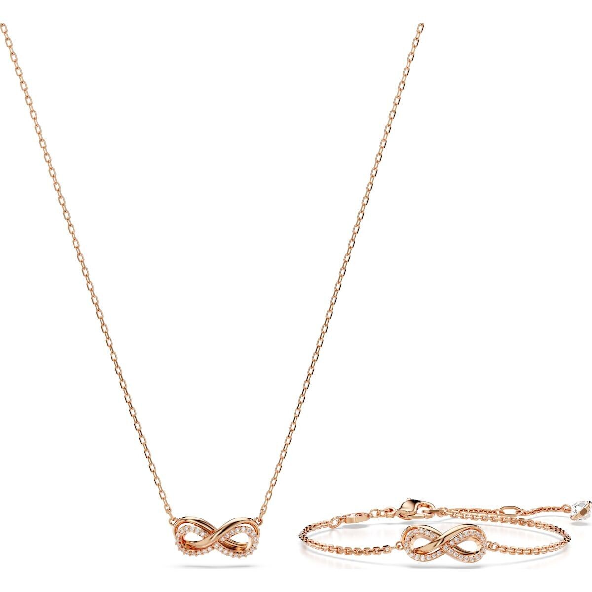 Swarovski Rosegold Set Halskette Armkette Infinity Unendlichkeit Hyperbola Set Unendlichkeit Weiß Roségold-Legierungsschicht