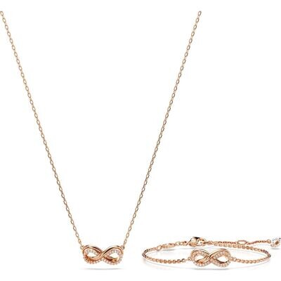 Swarovski Rosegold Set Halskette Armkette Infinity Unendlichkeit Hyperbola Set Unendlichkeit Weiß Roségold-Legierungsschicht