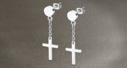 Lotus Style Schmuck Herrenschmuck Stecker mit Kreuz Anhänger Ohrstecker Kreuzstecker hängend