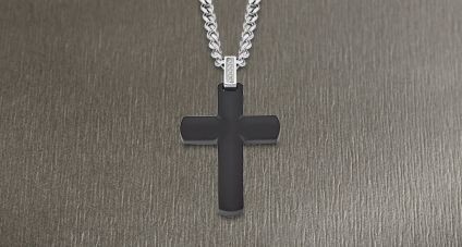 Lotus Style Kreuzkette Schwarz Schmuck Herrenschmuck Halskette Edelstahl Kette mit Anhänger 50cm