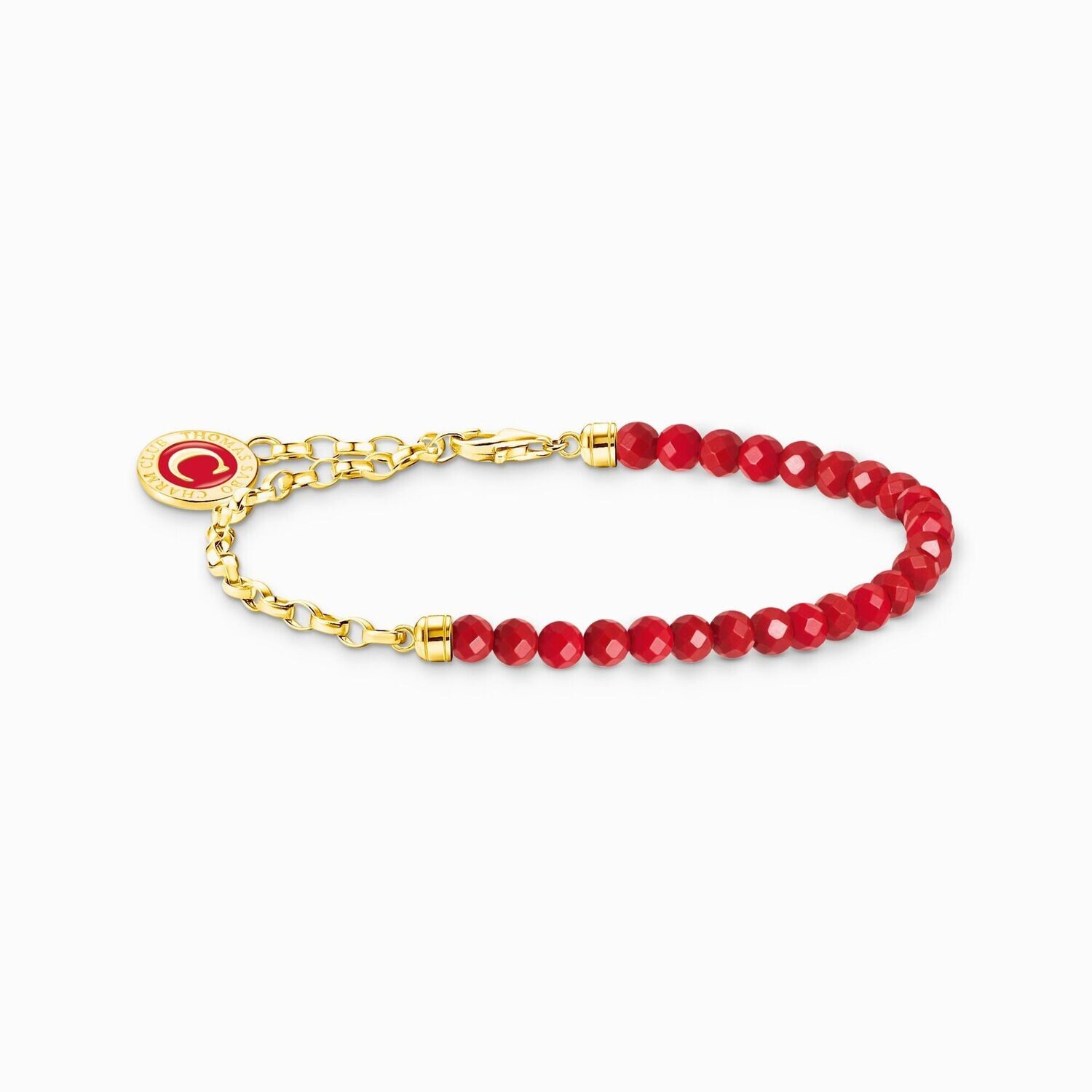 Thomas Sabo Member Charm-Armband (17 cm) rote Beads und Gliederelemente vergoldet