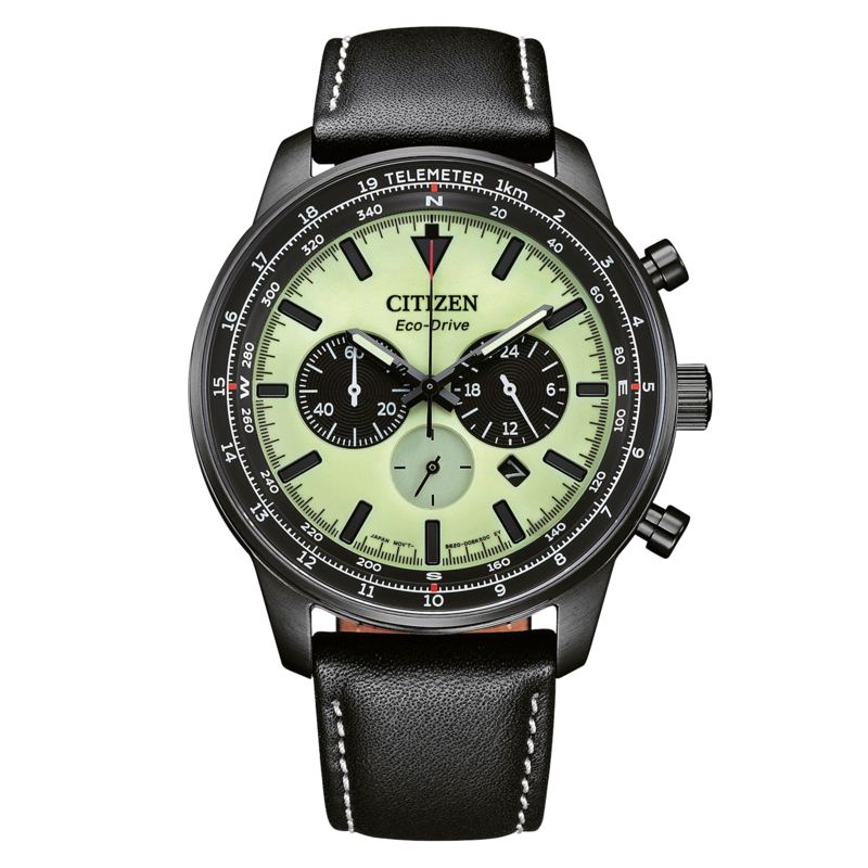 Citizen Herrenuhr Eco-Drive Analog Chronograph Leder Grün