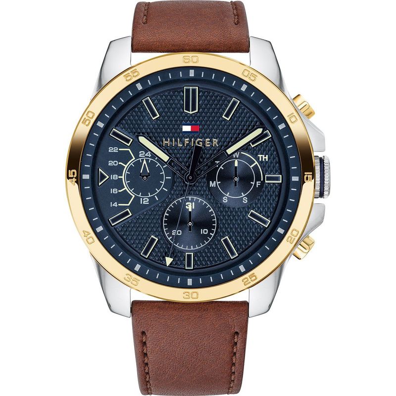 Tommy Hilfiger Herrenuhr Casual Gold Silber Mit Braunem Lederband