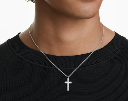 Swarovski Kreuzkette Kreuz Insigne Anhänger Pavé, Kreuz, Weiß, Rhodiniert