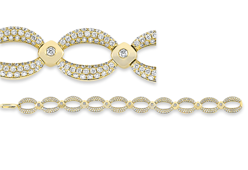 Timeless Fine Armband 14 kt GG 340 Brillanten 3,70 ct, TW-si, 9 Brillanten 0,34 ct, TW-si, 200 Brillanten 1,18 ct, TW-si, L:17,8 cm