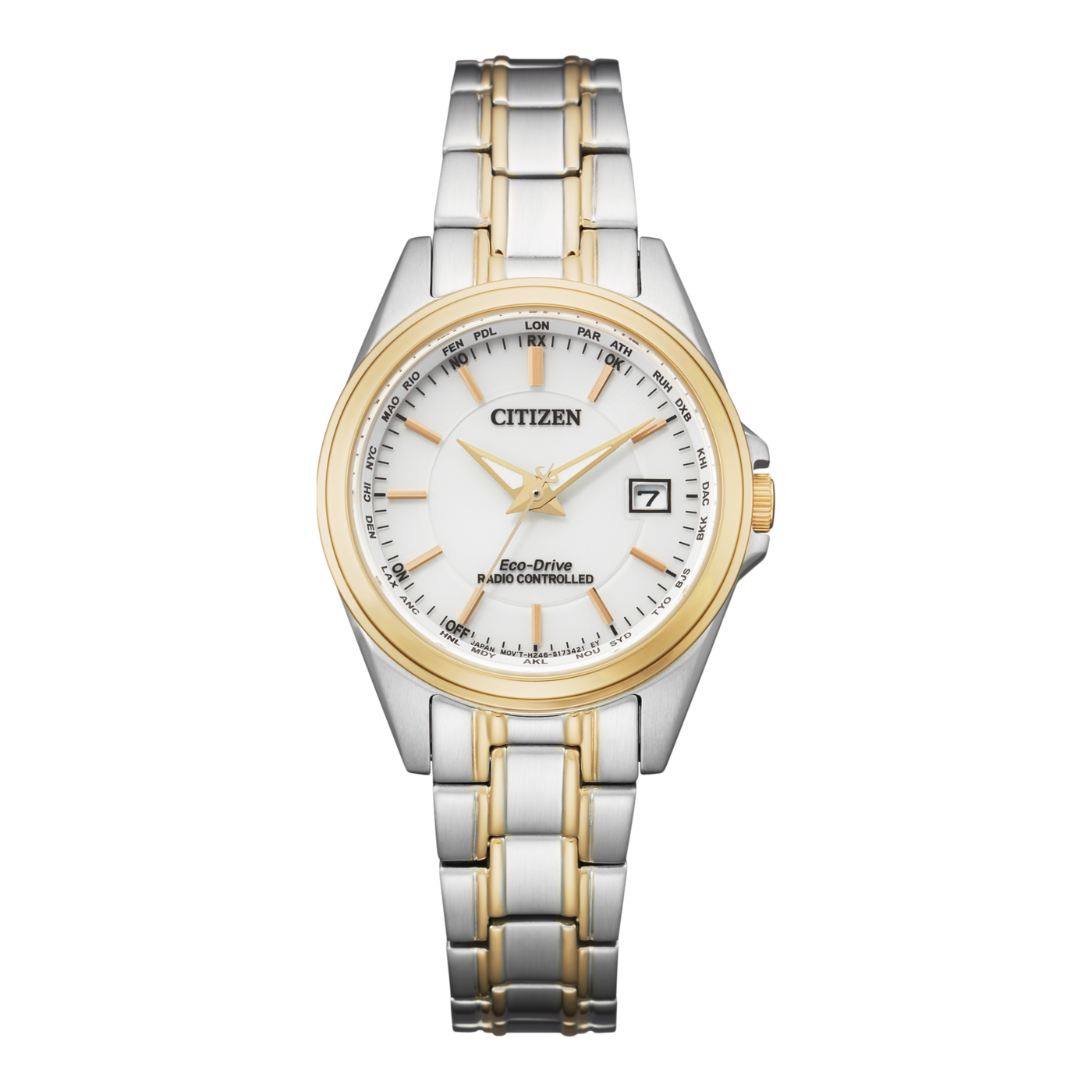 Citizen Damenuhr Funkuhr Solaruhr EC1186-85A Funksolar Bicolor Stahlband Faltschliesse