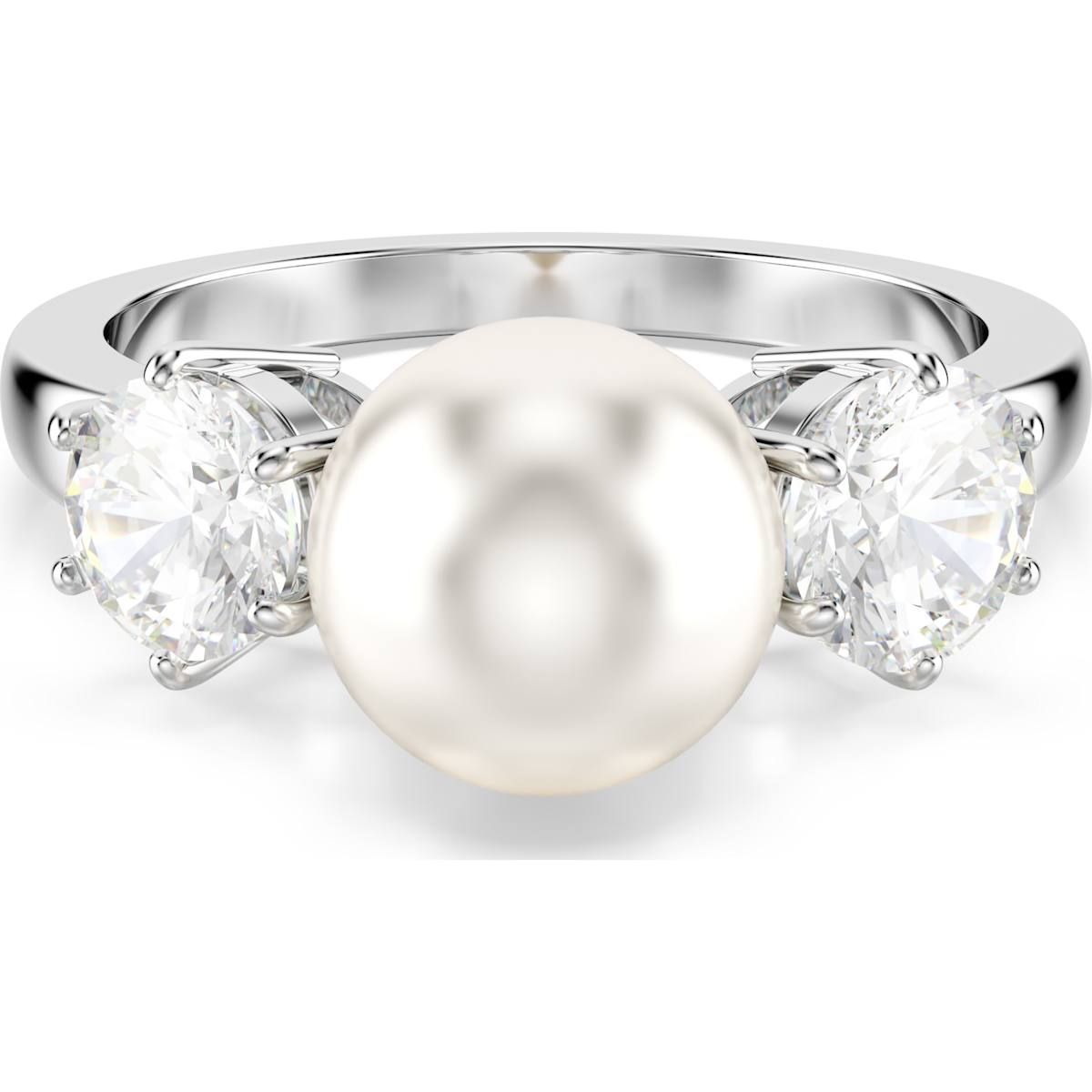 Swarovski Matrix Ring (55) 
Kristallperle, Rundschliff, Weiß, Rhodiniert